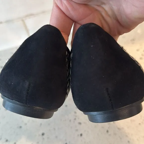 Vionic Minna Flats Size 8M Real Fur Leather Black/White Herringbone Shoes NWOB