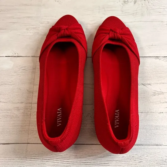 VIVAIA Bibi Red Almond Toe Knotted Flats 41, US-10 NEW Sustainable Comfort Shoe