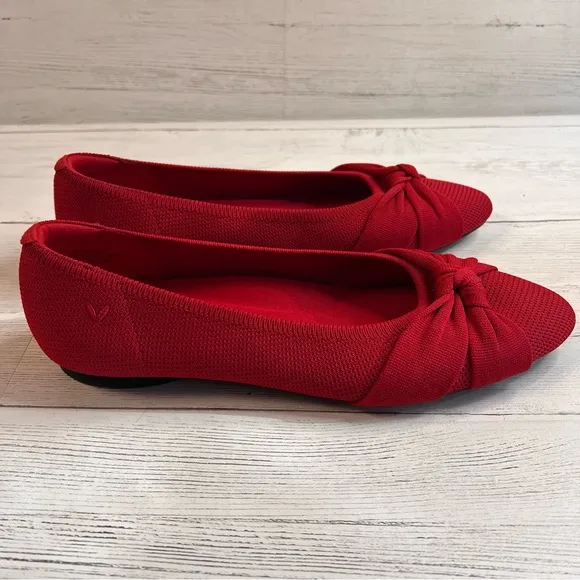 VIVAIA Bibi Red Almond Toe Knotted Flats 41, US-10 NEW Sustainable Comfort Shoe