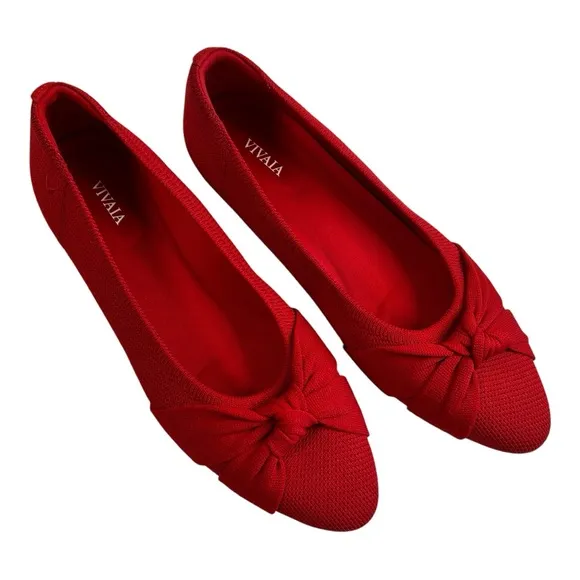 VIVAIA Bibi Red Almond Toe Knotted Flats 41, US-10 NEW Sustainable Comfort Shoe