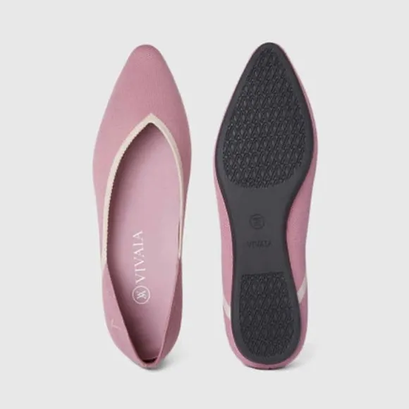 VIVAIA Pink Sustainable Eco Friendly V Shaped Pointed Toe Vienna Flats
