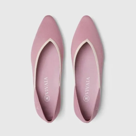 VIVAIA Pink Sustainable Eco Friendly V Shaped Pointed Toe Vienna Flats