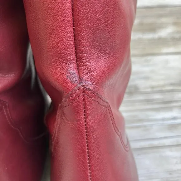 VTG Etienne Aigner Leather Boots Sz 9N Red Calf Height Western Cowgirl 80s 90s