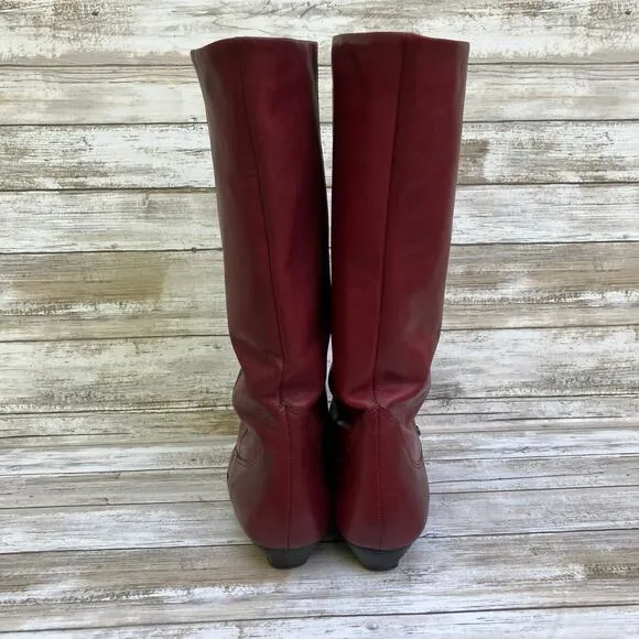 VTG Etienne Aigner Leather Boots Sz 9N Red Calf Height Western Cowgirl 80s 90s