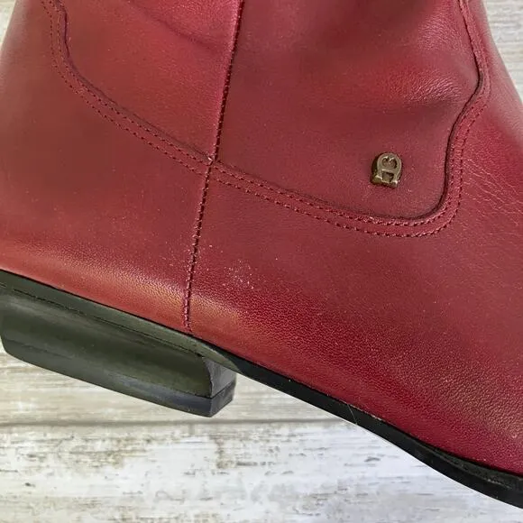 VTG Etienne Aigner Leather Boots Sz 9N Red Calf Height Western Cowgirl 80s 90s