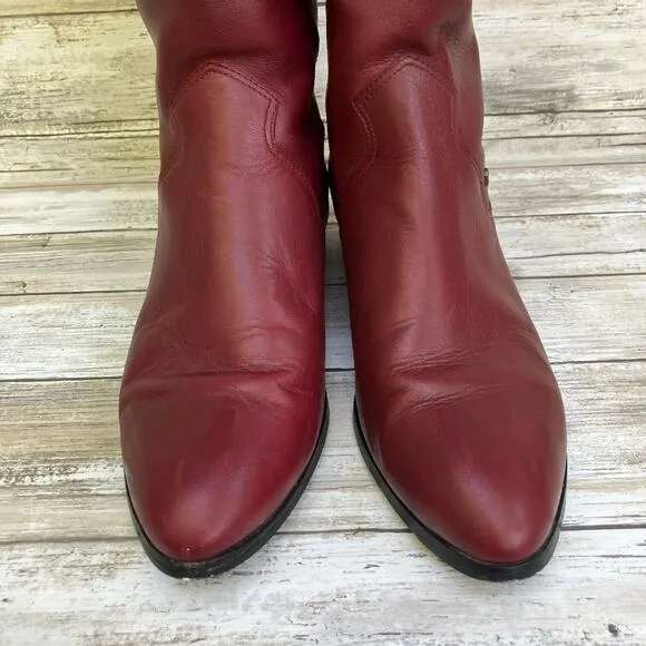 VTG Etienne Aigner Leather Boots Sz 9N Red Calf Height Western Cowgirl 80s 90s