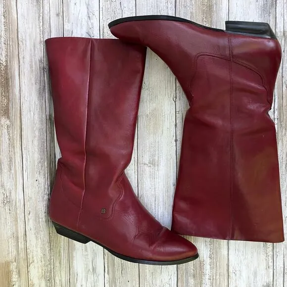 VTG Etienne Aigner Leather Boots Sz 9N Red Calf Height Western Cowgirl 80s 90s