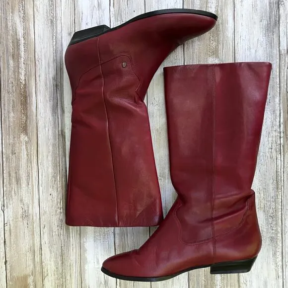 VTG Etienne Aigner Leather Boots Sz 9N Red Calf Height Western Cowgirl 80s 90s