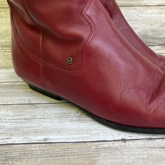 VTG Etienne Aigner Leather Boots Sz 9N Red Calf Height Western Cowgirl 80s 90s