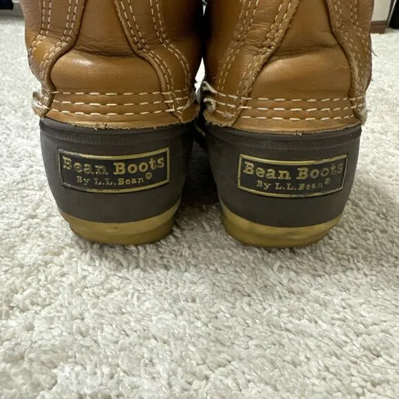 VTG LL Bean Women's Brown Leather Lace Up Waterproof Unlined Duck Boots Size 8 M