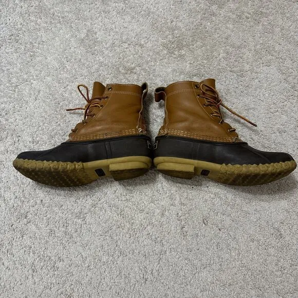 VTG LL Bean Women's Brown Leather Lace Up Waterproof Unlined Duck Boots Size 8 M