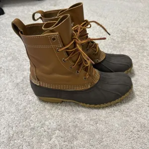 VTG LL Bean Women's Brown Leather Lace Up Waterproof Unlined Duck Boots Size 8 M