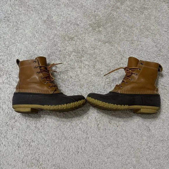 VTG LL Bean Women's Brown Leather Lace Up Waterproof Unlined Duck Boots Size 8 M