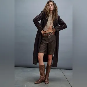 We The Free Dylan Distressed Vegan Leather Long Shorts Low Slung Sz 25, 27 NEW