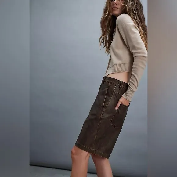 We The Free Dylan Distressed Vegan Leather Long Shorts Low Slung Sz 25, 27 NEW