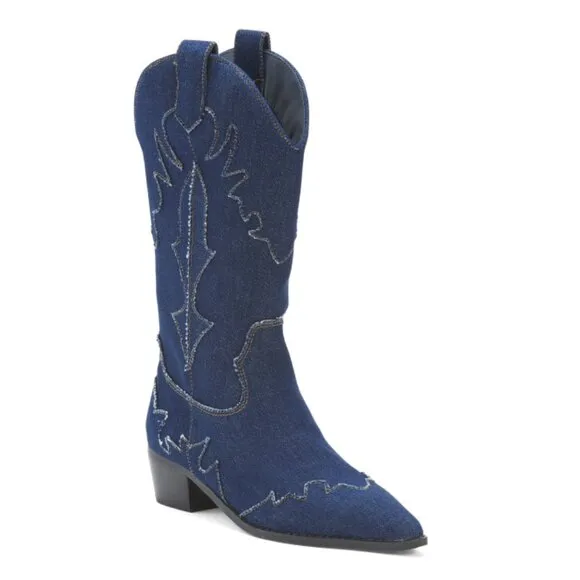 WEWOREWHAT Denim Denim Cowboy Boots