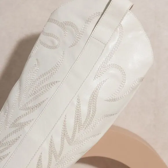 White faux leather cowboy boots western festival boho