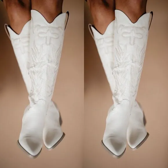 White faux leather cowboy boots western festival boho