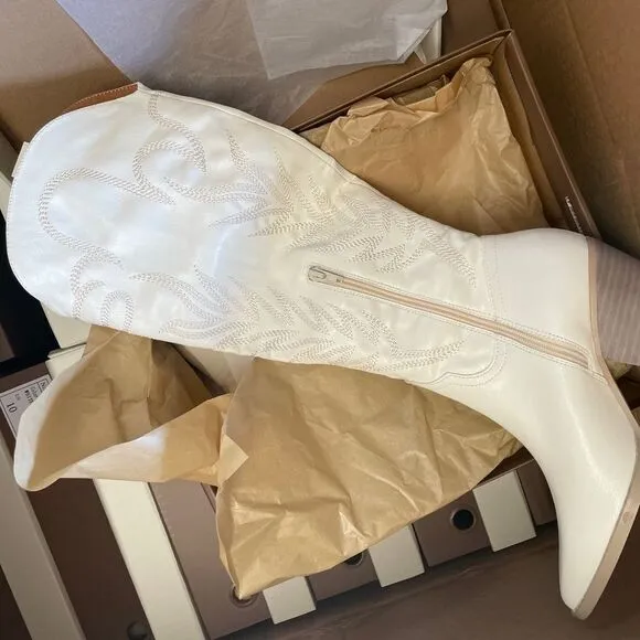 White faux leather cowboy boots western festival boho