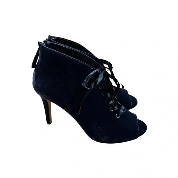 White House Black Market Blue Velvet Lace Up Boots Size 8.5 NWOT