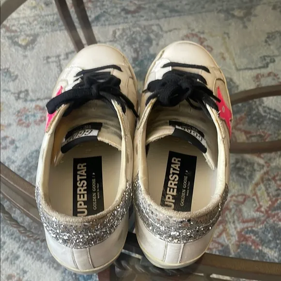 White Sneakers with Pink Star and Glitter Heel