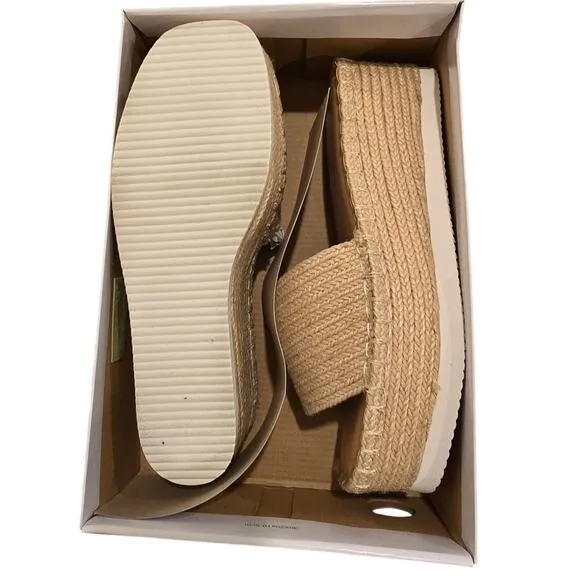 Wild Pair Shermer Slide Espadrille Platform Wedge Sandals in Tan Size 9.5