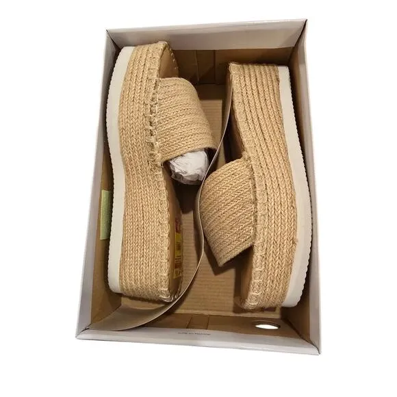 Wild Pair Shermer Slide Espadrille Platform Wedge Sandals in Tan Size 9.5