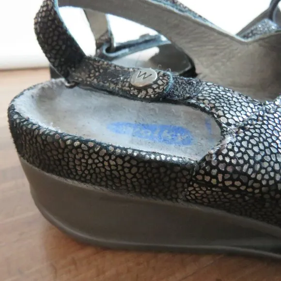 WOLKY Bombi Lace Up Leather Sandals in Black Silver Caviar - Size EU 38 / US 7