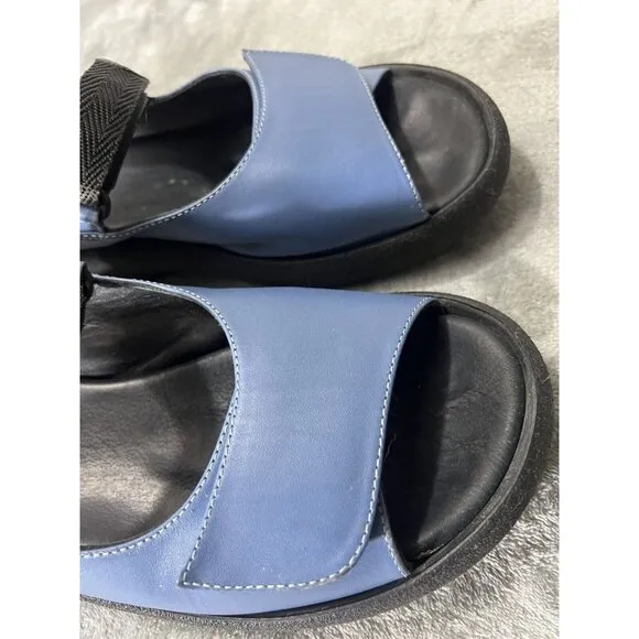 Wolky Women’s platform sandal, size 42 Blue Adjustable, leather open toe comfort