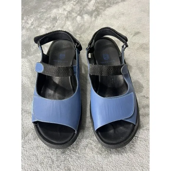 Wolky Women’s platform sandal, size 42 Blue Adjustable, leather open toe comfort