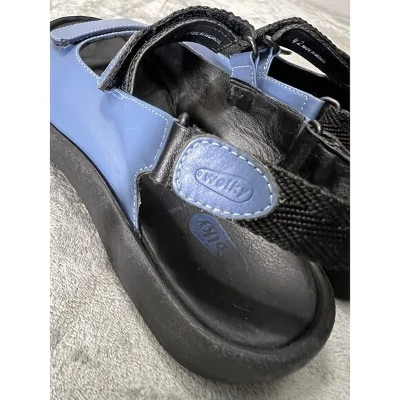 Wolky Women’s platform sandal, size 42 Blue Adjustable, leather open toe comfort