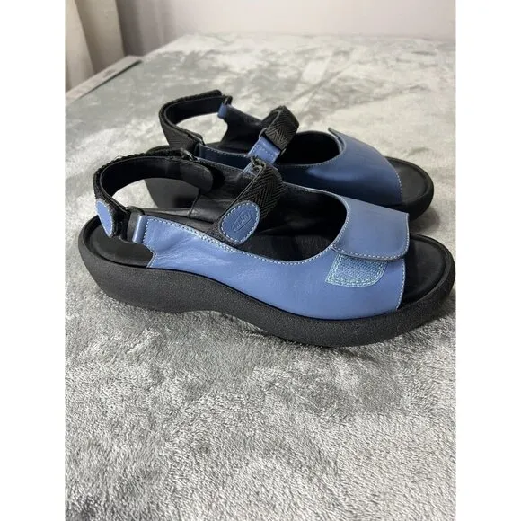 Wolky Women’s platform sandal, size 42 Blue Adjustable, leather open toe comfort