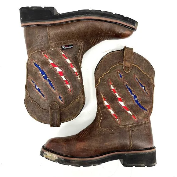 Wolverine Men's Brown Leather Rancher Claw Western Boots US Flag (Size 8M)