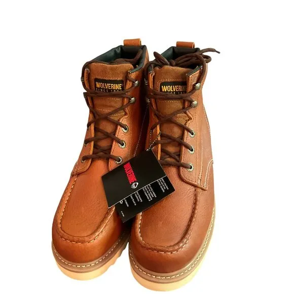 Wolverine Mens Moc-Toe Work Boots 6&quot; Leather Upper Durable Sole Size 11 EW wedge