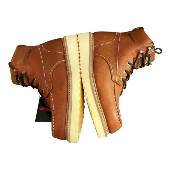 Wolverine Mens Moc-Toe Work Boots 6&quot; Leather Upper Durable Sole Size 11 EW wedge