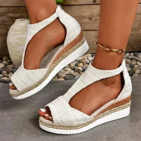 Women Back Zipper Roman Style Retro Fashion Light Weight Wedge Sandals