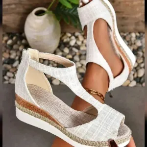 Women Back Zipper Roman Style Retro Fashion Light Weight Wedge Sandals