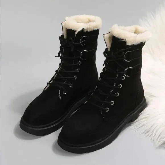 🍁Women Thermal Lace-Up Front Thermal Lined Faux Suede Snow Boots