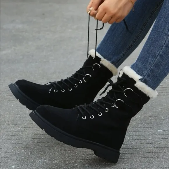 🍁Women Thermal Lace-Up Front Thermal Lined Faux Suede Snow Boots