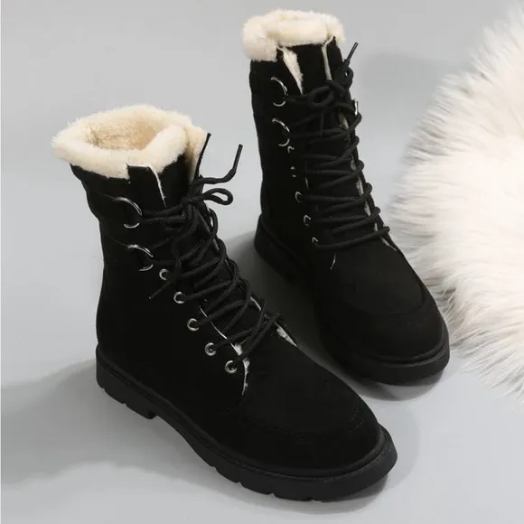 🍁Women Thermal Lace-Up Front Thermal Lined Faux Suede Snow Boots