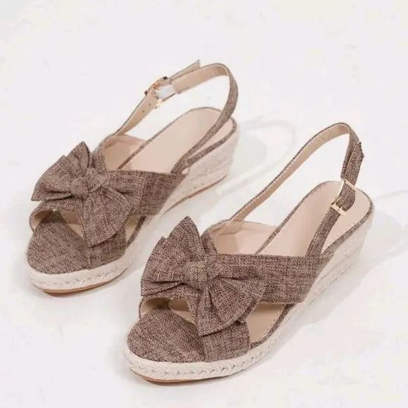Women's Beige Bowknot Casual Vacation Wedge Sandals