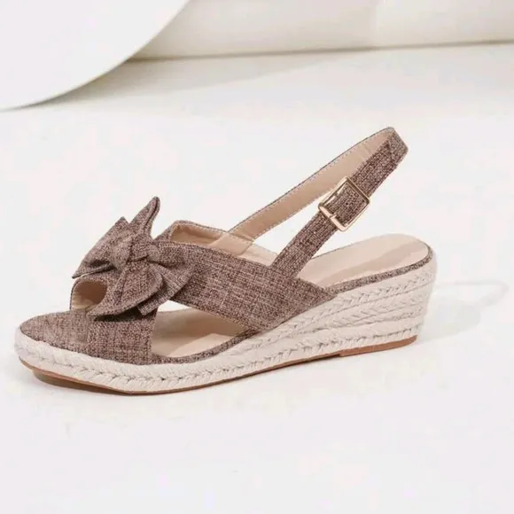 Women's Beige Bowknot Casual Vacation Wedge Sandals