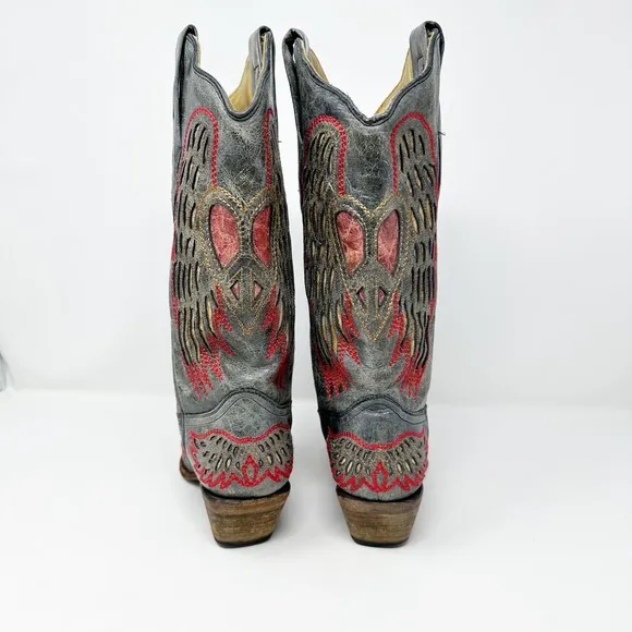 Women's Corral Saddle Leather Winged Heart Cowgirl Boot Snip Toe 7