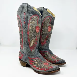 Women's Corral Saddle Leather Winged Heart Cowgirl Boot Snip Toe 7