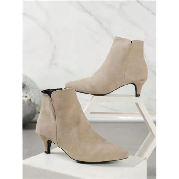 Women's Fashionable Short Boots With Simple Design, Side Zipper, And Thin Heel