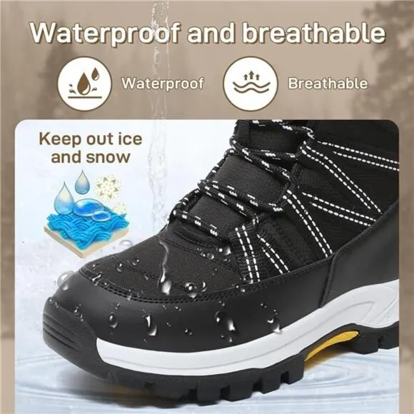 Women's Snow Boots Warm Fur Lined Winter Boots Anti Slip Ankle Boots, Black