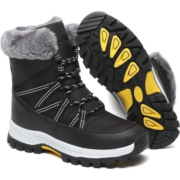 Women's Snow Boots Warm Fur Lined Winter Boots Anti Slip Ankle Boots, Black