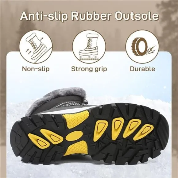 Women's Snow Boots Warm Fur Lined Winter Boots Anti Slip Ankle Boots, Black