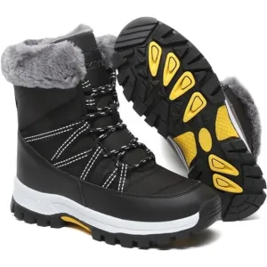 Women's Snow Boots Warm Fur Lined Winter Boots Anti Slip Ankle Boots, Black