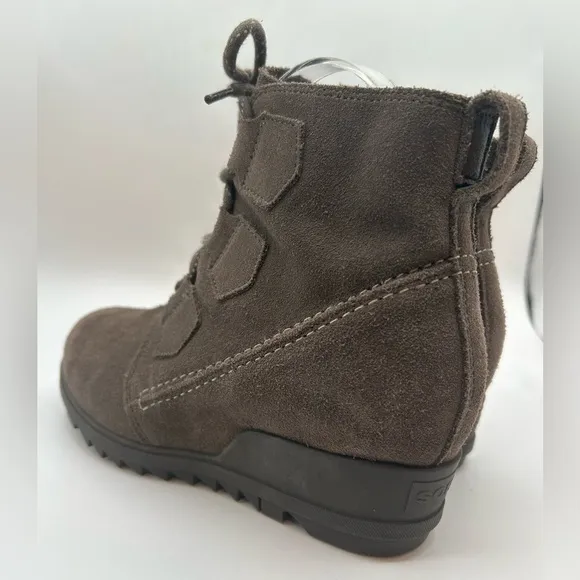Women’s Sorel Evie Lace  MAJOR Wedge Boots Wmn's 7 Leather Suede Gray
